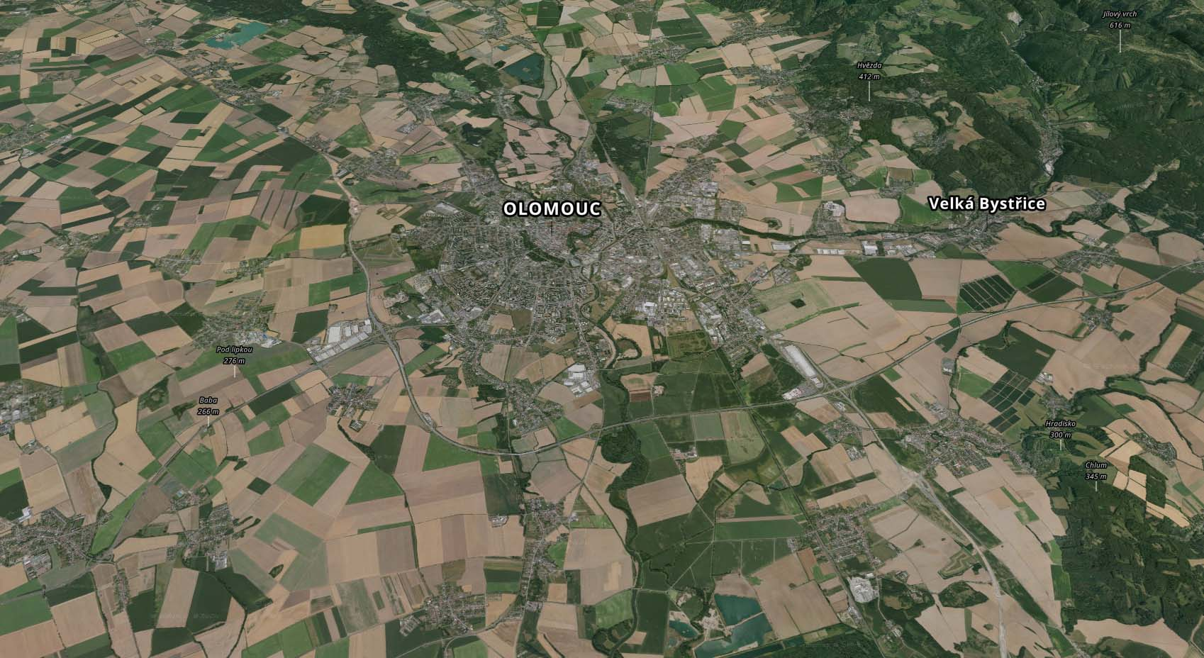 Mapa míst SFortu v Olomouci a okolí
